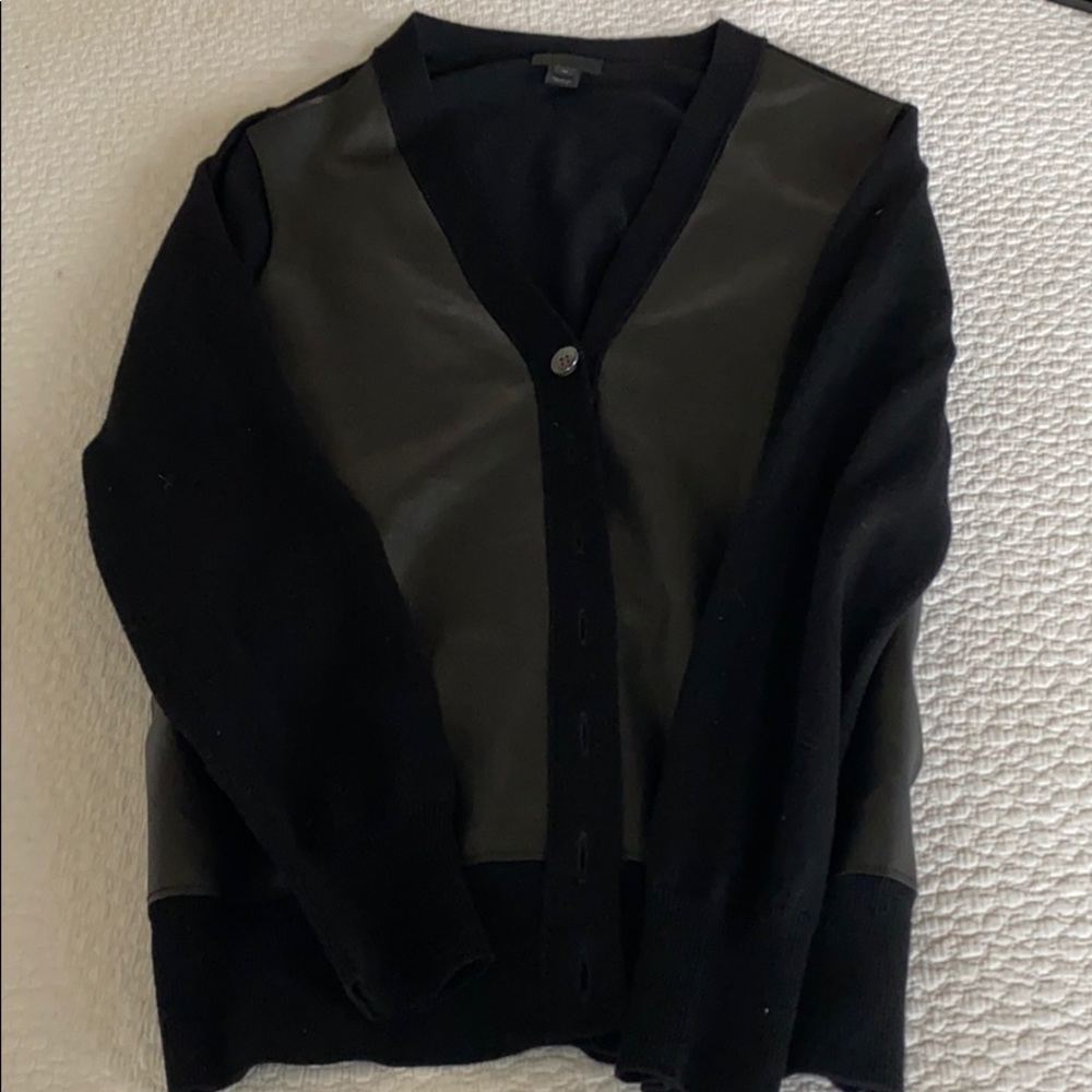 J.Crew Mixed media black wool cardi w/ Leather front - ASO Reese Witherspoon!